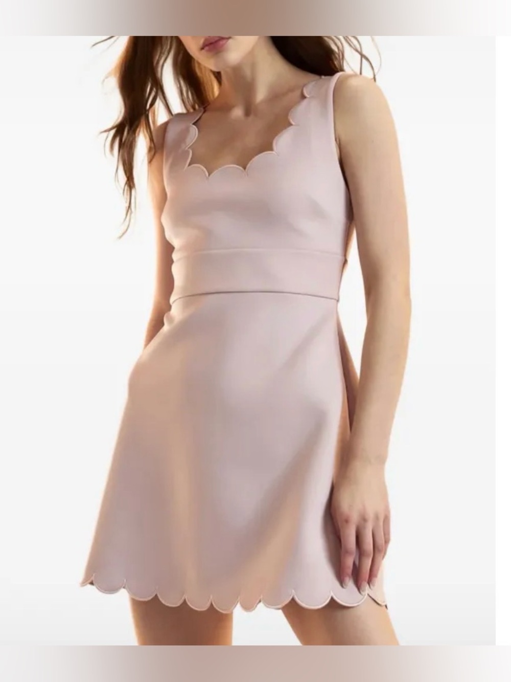 Ella Bonded Mauve Pink Sleeveless Scallop Scoop Neck Mini Dress 2 Cynthia Rowley
